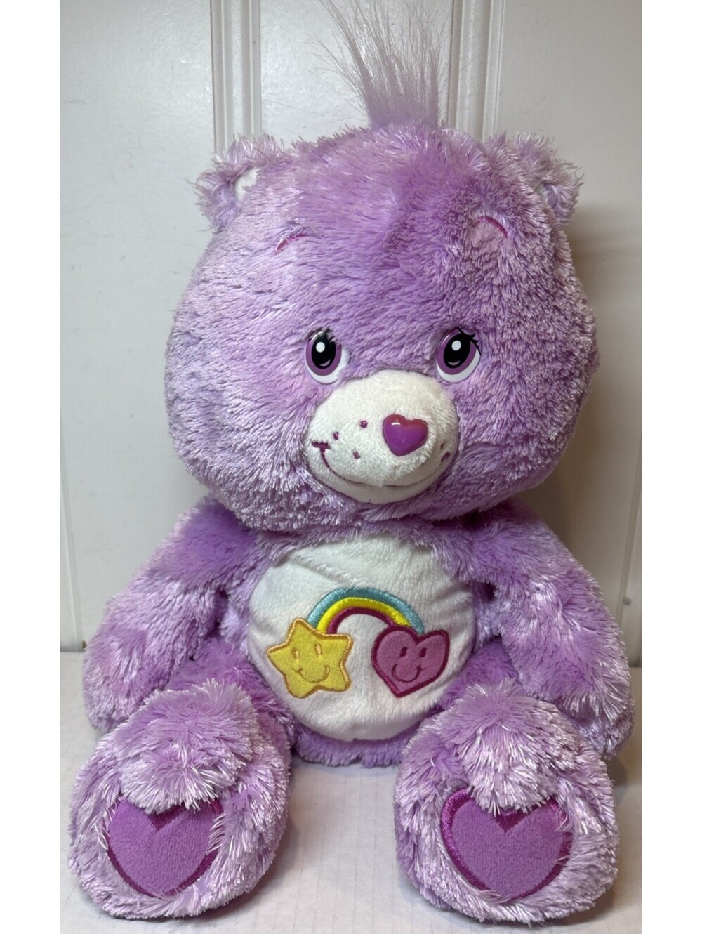 VTG Purple Fluffy Plush Care Bears Best Friend Bear 2006 13" Star Heart Rainbow